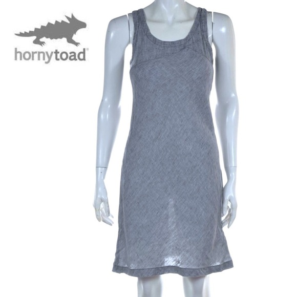 Horny Toad Linen Sheath Dress Blue Chambray Shift Knee Length Sleeveless, sz S - Picture 1 of 10